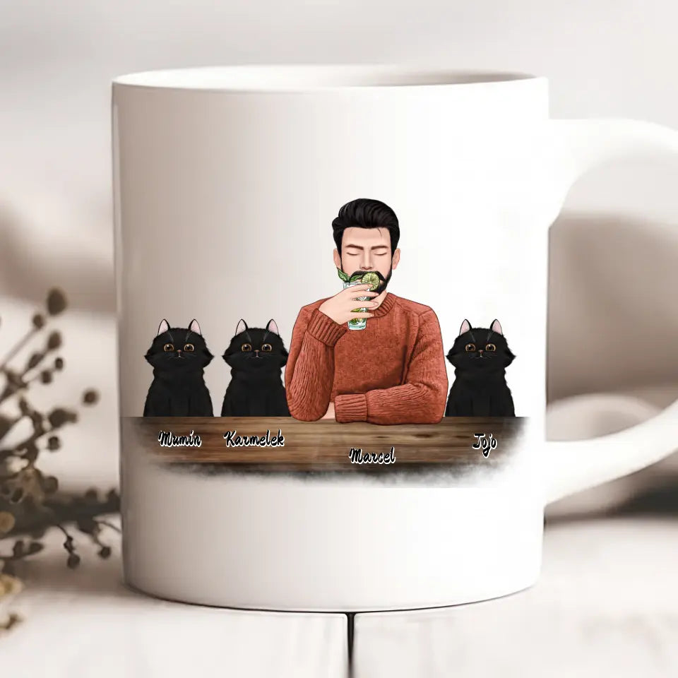 Hrnček s mackom - muž + 1-3 mačky #1