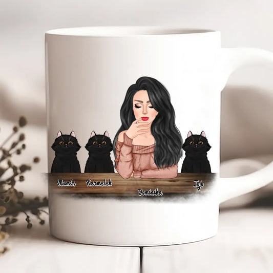 Hrnček s mackom - žena + 1-3 mačky #2