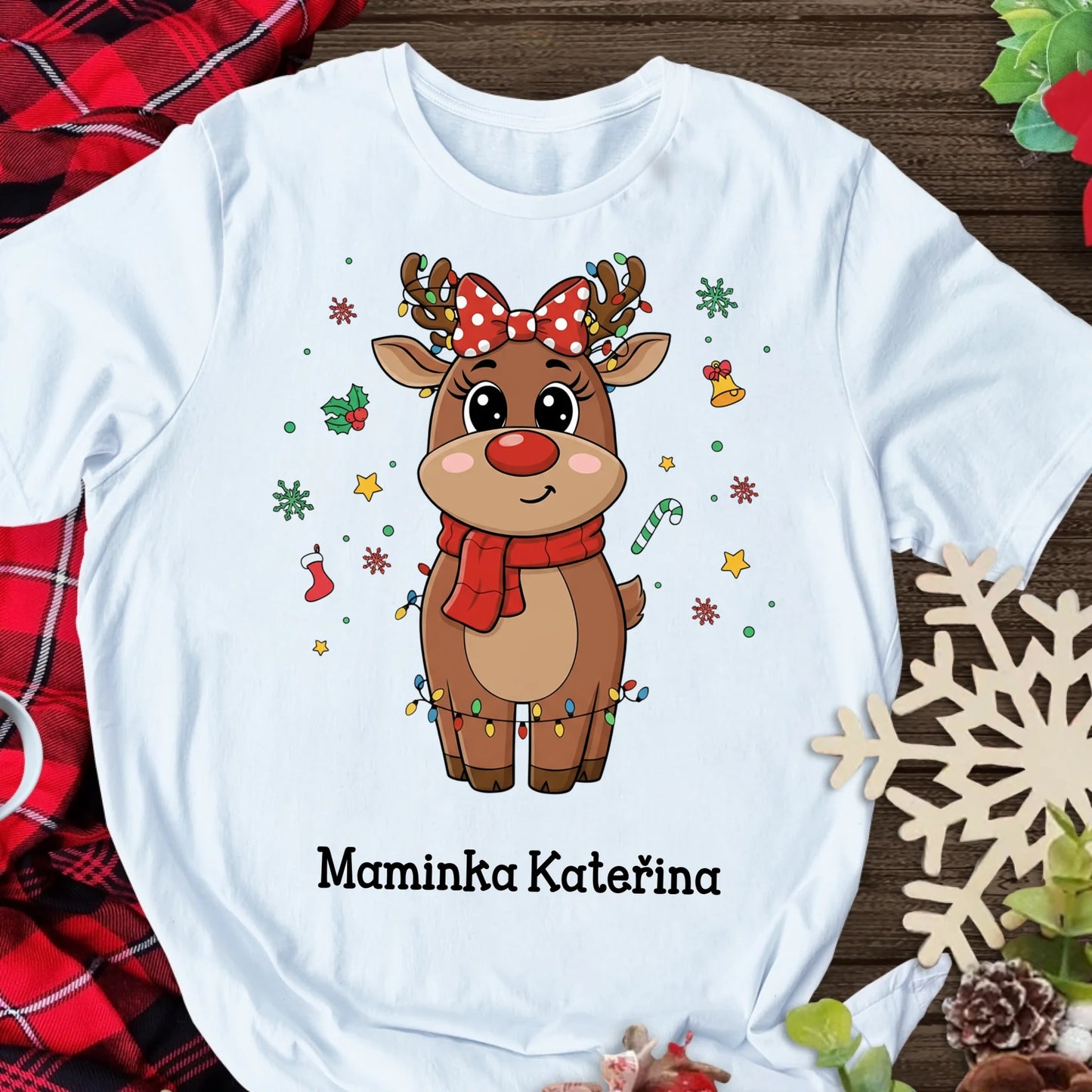 Vianočné tričko s rodinou sobov - vianočný darček #8812