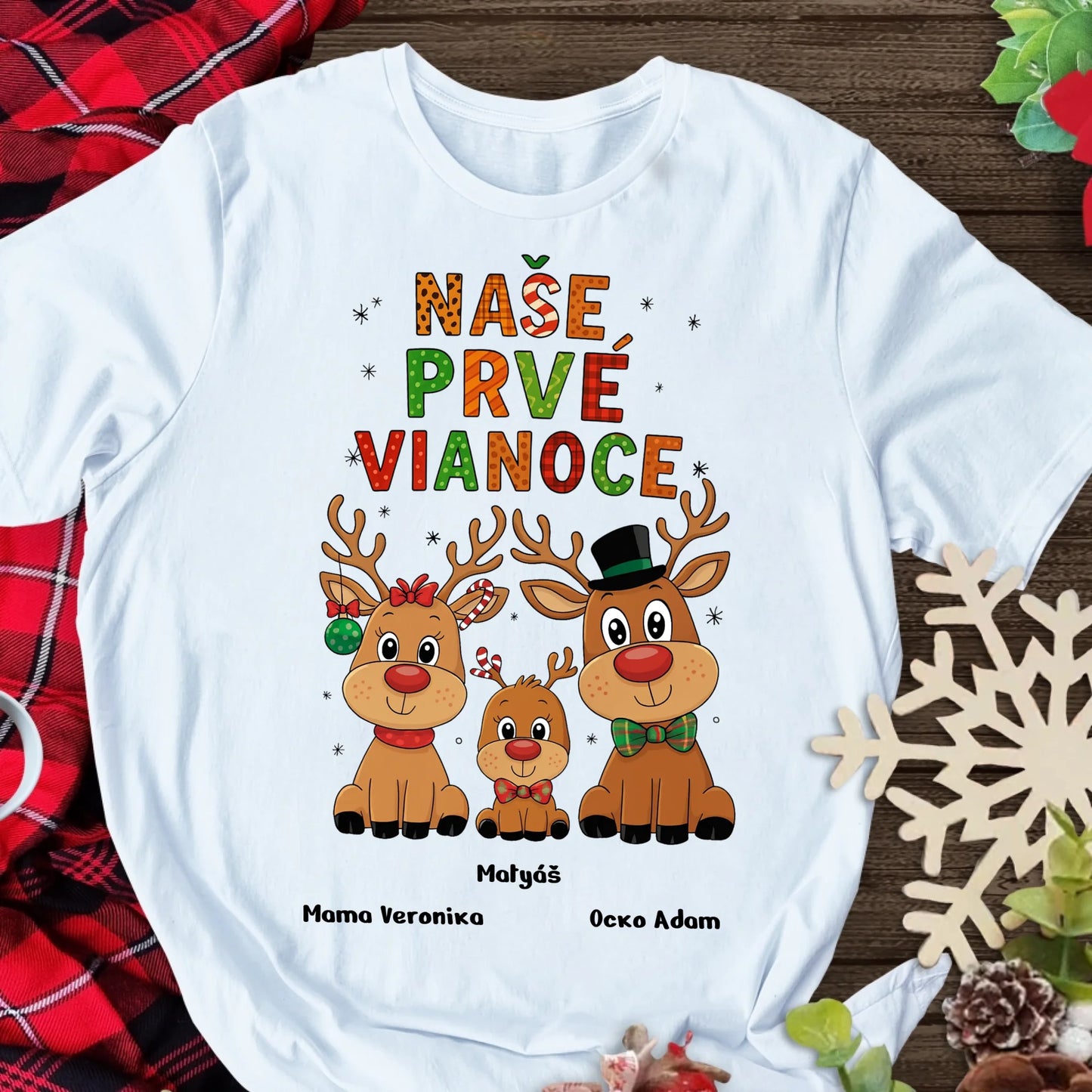 Vianočné tričko s jeleňom – naše prvé Vianoce – Darček na Vianoce #9213