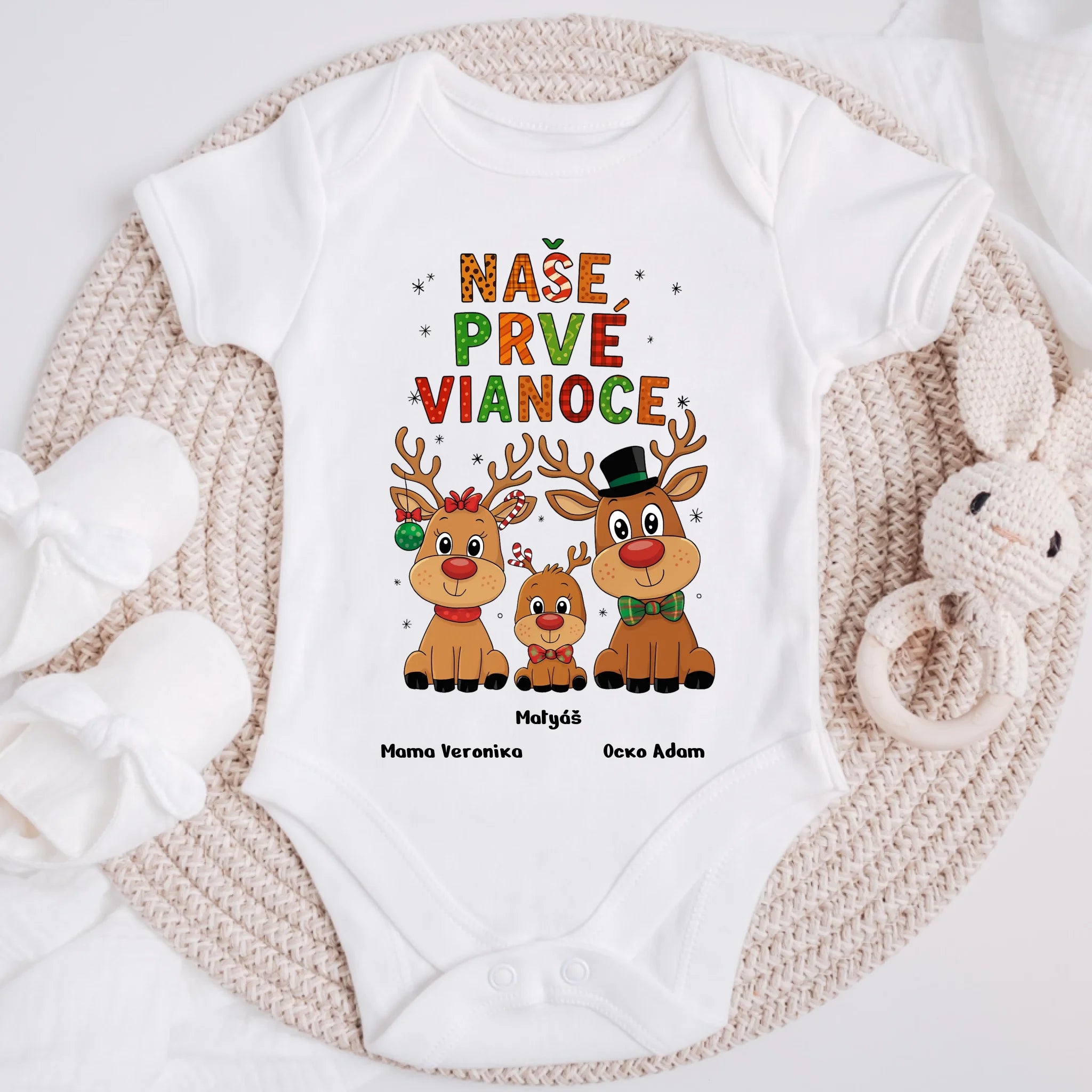 Vianočné tričko s jeleňom – naše prvé Vianoce – Darček na Vianoce #9213