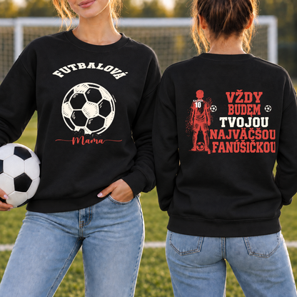 Mikina pre mamu futbalistu – s menom a číslom – Personalizovaná #9901 – Čierna, front and back