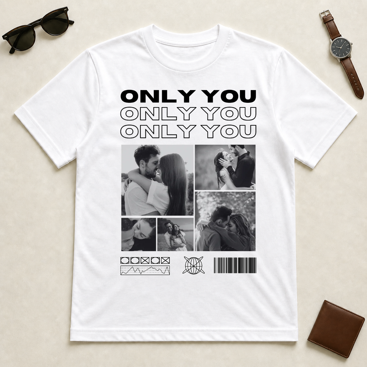 Koszulka personalizowana dla par ONLY YOU ze zdjęciami #4221 — mockup cmtr5a1ob007hleqb9uhy56bj
