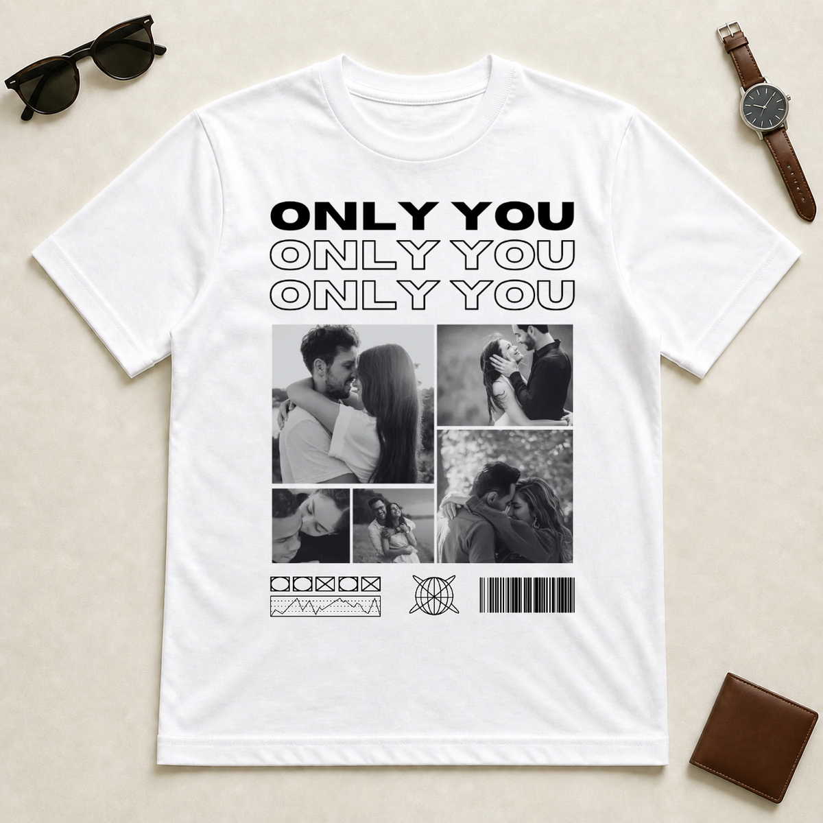 Koszulka personalizowana dla par ONLY YOU ze zdjęciami #4221 — mockup cmtr5a1ob007hleqb9uhy56bj