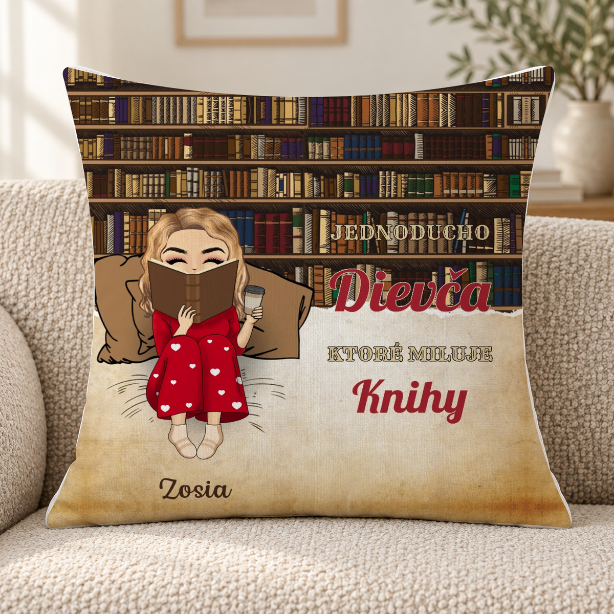 Poduszka personalizowana - Dziewczyna/Chłopak, która(y) lubi książki #02911 — mockup cmub8m6v10hfqng1wcgbsz046